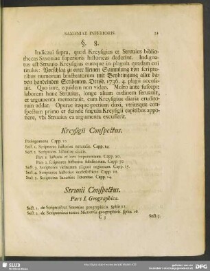 Kreysigii Et Struvii Bibliothecarum Saxoniae Superioris Historicarum Collatio