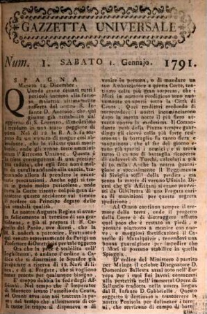 Gazzetta universale, 1791