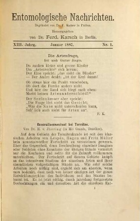 Entomologische Nachrichten. 13. 1887
