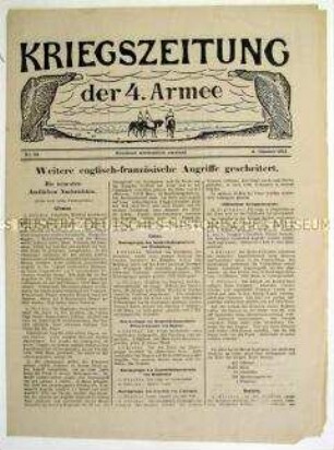 "Kriegszeitung der 4. Armee" mit Kriegsnachrichten von verschiedenen Fronten