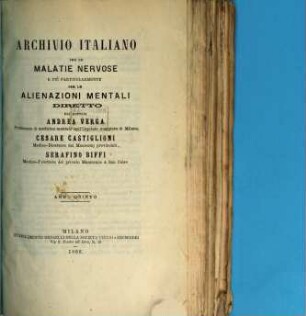 Archivio italiano per le malattie nervose e più particolarmente per le alienazioni mentali. 5. 1868