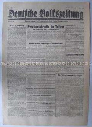 Tageszeitung der KPD "Deutsche Volkszeitung" u.a. über Unruhen in Triest und in Griechenland