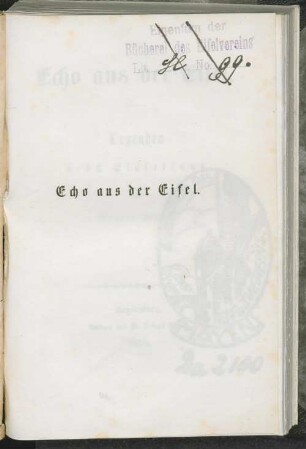 Echo aus der Eifel : Legenden nebst Einleitung
