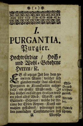 I. Purgantia. Purgier. - II. Vomitoria. Erbrechen-machende Artzneyen. - III. Venena et eorum Alexipharmaca. Gifft und Gegen-Gifft.