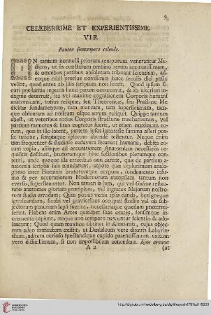 Celeberrime et experientissime vir, fautor summopere colende
