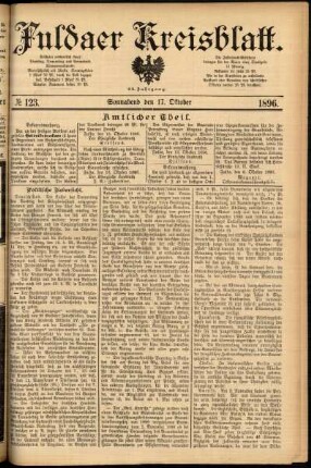 Erste Ausgabe vom Samstag, den 17. Oktober 1896.