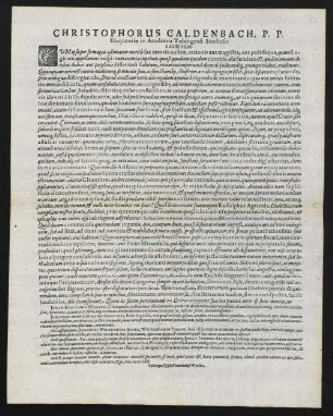 Christophorus Caldenbach, P. P. Eloquentiae in Academia Tubingensi Studiosis Salutem