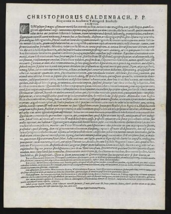 Christophorus Caldenbach, P. P. Eloquentiae in Academia Tubingensi Studiosis Salutem