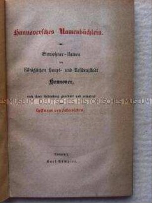 Erläuterung der Bedeutung der Familiennamen der Stadt Hannover