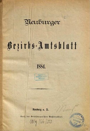 Neuburger Bezirks-Amtsblatt. 1884