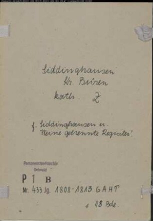Zivilstandsregister der katholischen Gemeinde Siddinghausen, Kreis Büren (GAHT 1808-1813) (Gemeinde: Katholische Gemeinde Siddinghausen)