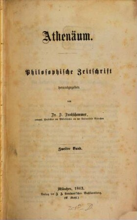 Athenäum : philosophische Zeitschrift, 2. 1863