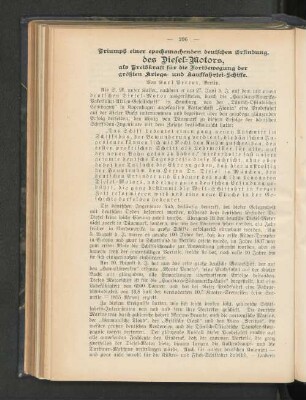 Triumph einer epochemachenden deutschen Erfindung, des Diesel-Motors, als Treibkraft für die Fortbewegung der größten Kriegs- und Kauffahrtei-Schiffe.