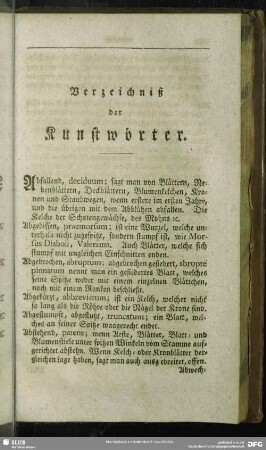 Verzeichniß der Kunstwörter