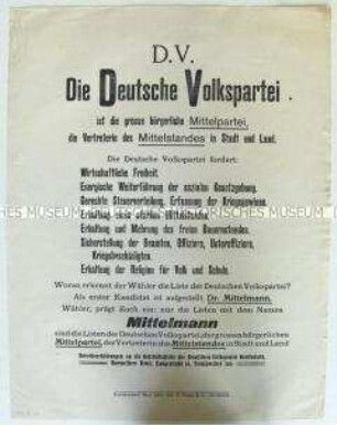 Flugblatt der DVP mit einer kurzen Darstellung des Wahlprogramms