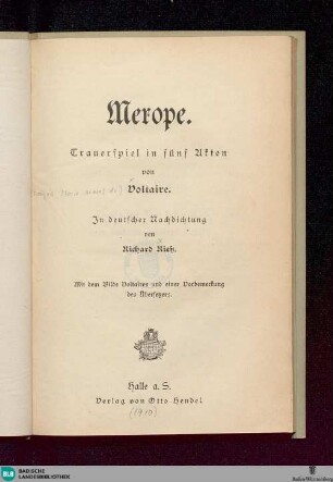 Merope : Trauerspiel in 5 Akten