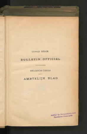 4.1911: Bulletin officiel du Congo Belge