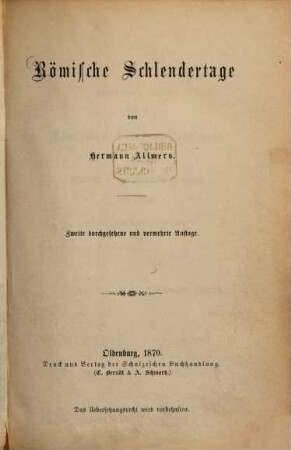 Römische Schlendertage : von Hermann Allmers