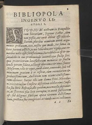 Bibliopola ingenuo Lectori S.