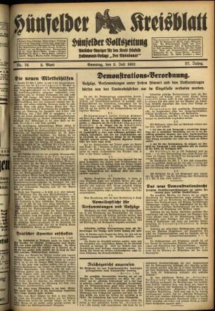 Zweite Ausgabe vom Samstag, den 02. Juli 1932.