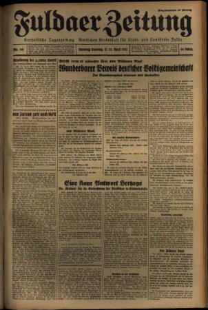 Erste Ausgabe vom Sonntag, den 18. April 1937.