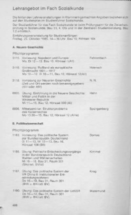 Lehrangebot im Fach Sozialkunde