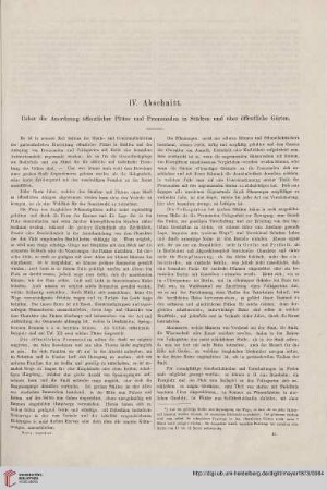 IV. Abschnitt: Ueber die Anordnung öffentlicher Plätze und Promenaden in Städten und über öffentliche Gärten