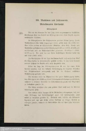 III. Maschinen und Instrumente. Metallwaaren überhaupt
