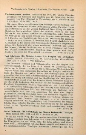 481 [Rezension] Vorderasiatische Studien