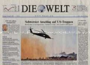 Fragment der Tageszeitung "Die Welt" zum Abschuss eines US-Hubschraubers im Irak