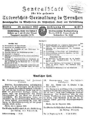 Nebenexemplare des Zentralblattes : [Amtlicher Teil]