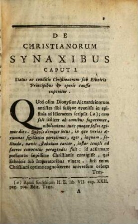 Commentarius de priscorum Christianorum Synaxibus extra aedes sacras