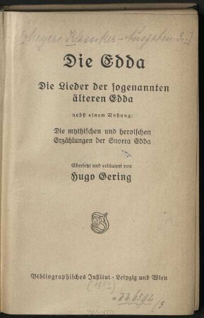 Die Edda : die Lieder der sogenannten älteren Edda