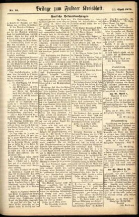 Zweite Ausgabe vom Mittwoch, den 10. April 1878.