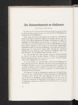 Der Mathematikunterricht am Christianeum