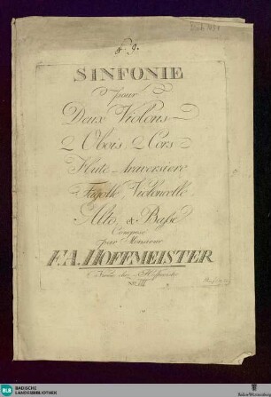 Sinfonie pour deux Violons, 2 Obois, 2 Cors, Flûte traversiere, Fagotte, Violoncelle, Alto et Basse : Nro. [hs.: 3]