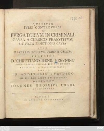 Qvaestio Ivris Controversi An Pvrgatorivm In Criminali Cavsa A Clerico Praestitvm Sit Ivsta Remotionis Cavsa