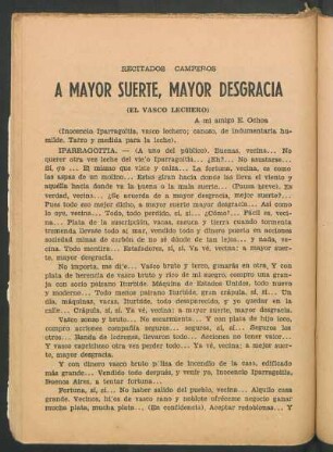 A mayor suerte, mayor desgracia : (El vasco lechero). - A mi amigo E. Ochoa