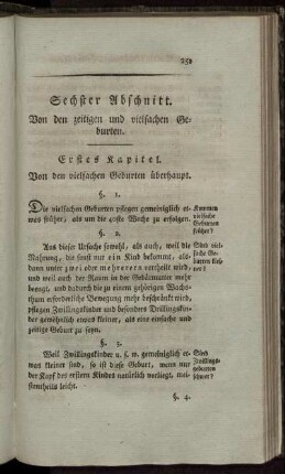 Sechster Abdchnitt. Von den zeitigen und vielfachen Geburten.