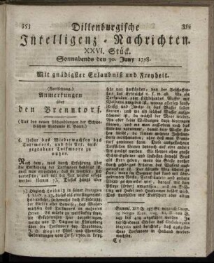 XXVI. Stück. Sonnabends den 30. Juny 1798.