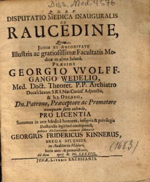 Disputatio Medica Inauguralis De Raucedine