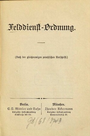 Felddienst-Ordnung : 