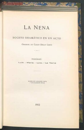 La nena : Boceto dramático en un acto