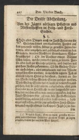 Die Dritte Abtheilung, Von des Jägers nöthigen Pflichten und Wissenschafften in Holtz- und Forst-Sachen.
