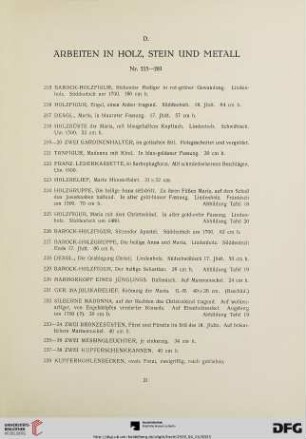 D. Arbeiten in Holz, Stein und Metall (Nr.215-281)