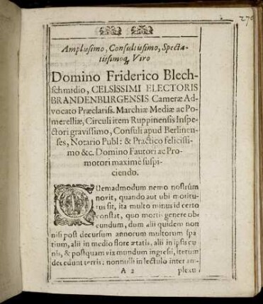 Amplissimo, [...] Viro Domino Friderico Blechschmidio [...]