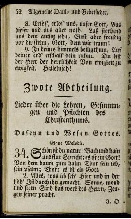 Zwote Abtheilung. Lieder über die Lehren, Gesinnungen und Pflichten des Christenthums.