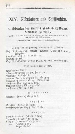 A. Direction der Kurfürst Friedrich Wilhelms-Nordbahn (zu Cassel).