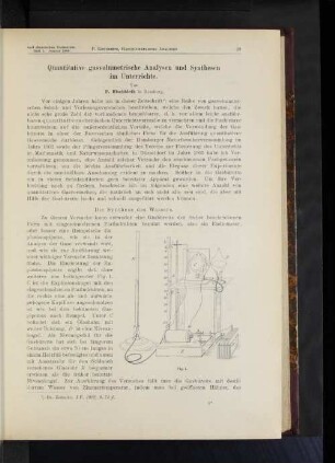 Quantitative gasvolumetrische Analysen und Synthesen im Unterrichte.