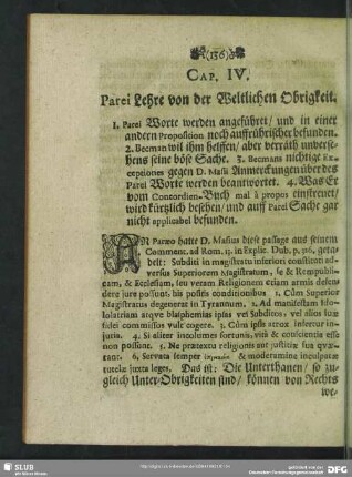 Cap. IV. Parei Lehre von der Weltlichen Obrigkeit